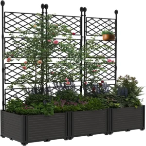 Plastic Raised Garden Bed with Metal Trellis