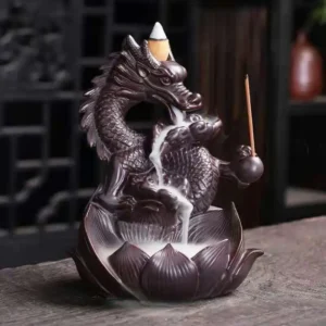 Lotus Dragon Ceramic Waterfall Incense Burner